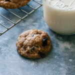 oatmeal raisin cookie with a glass of milk