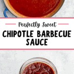 Chipotle Barbecue Sauce in a saute pan and in a mason jar