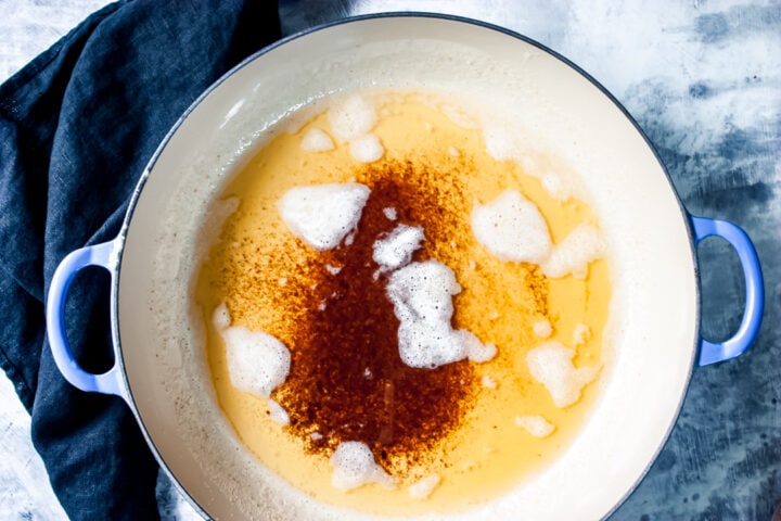 brown butter in a Braiser pan with a napkin