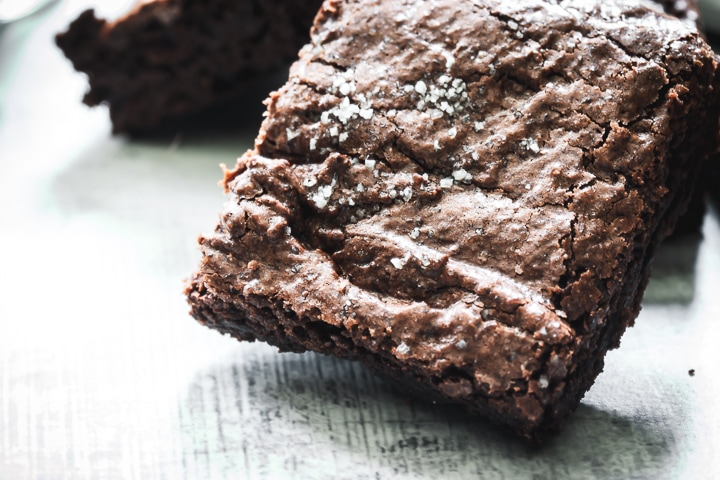 bittersweet salted rye brownie topped with sea salt