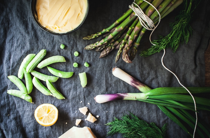 ingredients for recipe spread out on a linen napkin